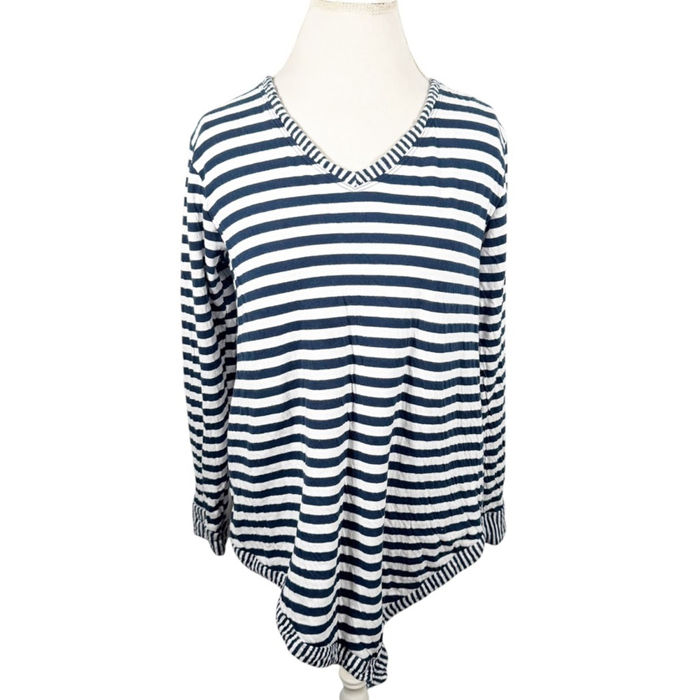 Fresh Produce Pullover Soft Knit Sweatshirt Blue Stripe Top Asymmetric Size XS/S